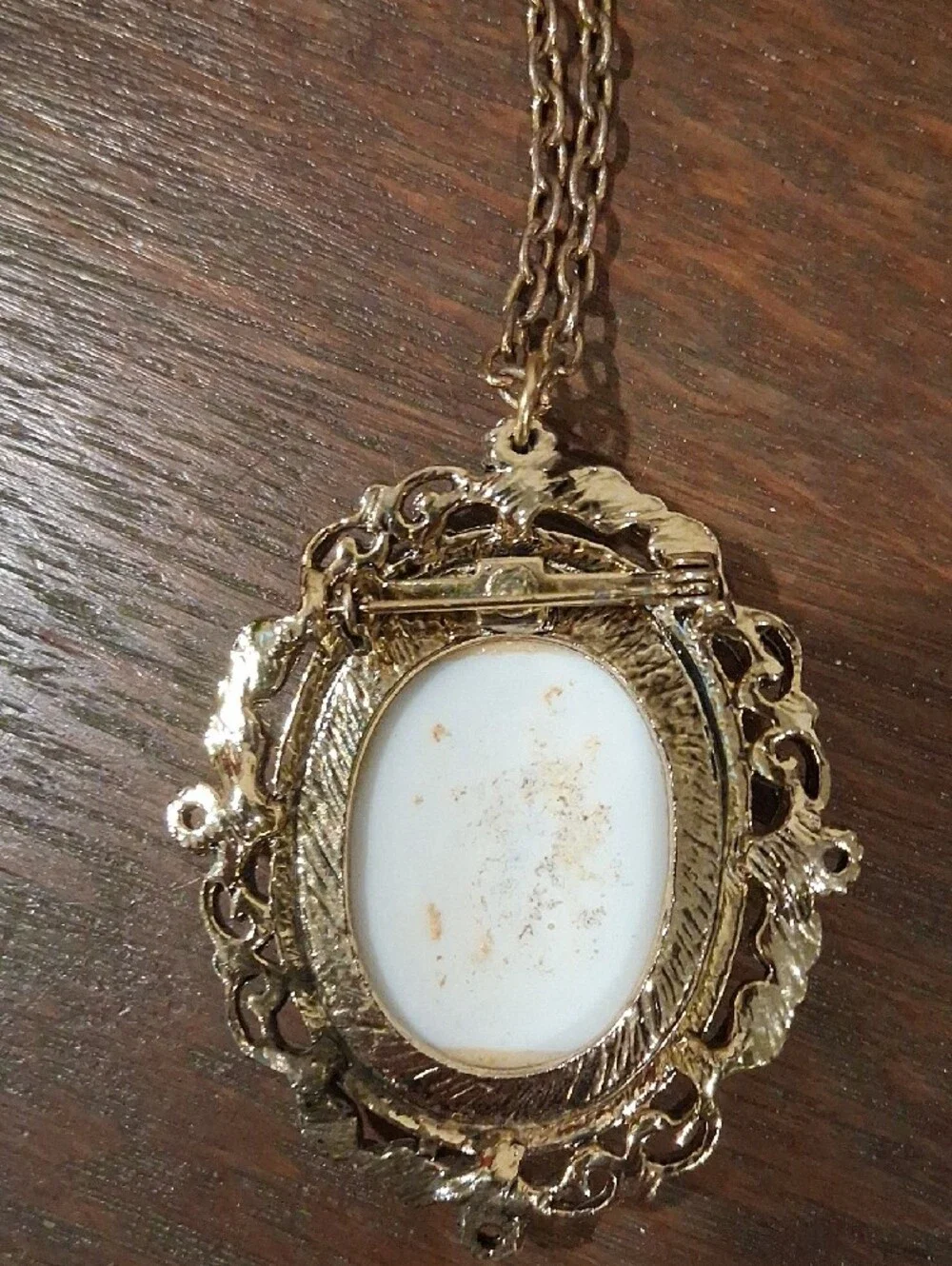 Gold-Tone Oval Historical Print Pendant Necklace / Brooch Cameo